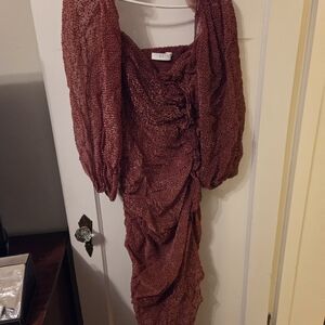 Elegant Long Sleeve Midi Dress in Rust